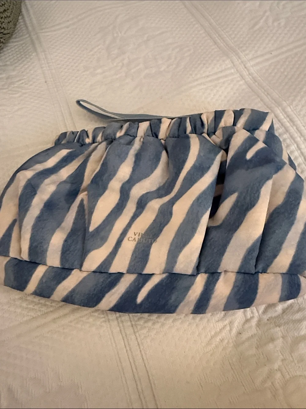 Vince Camuto Blue and White Zebra-Print  cosmetic bag